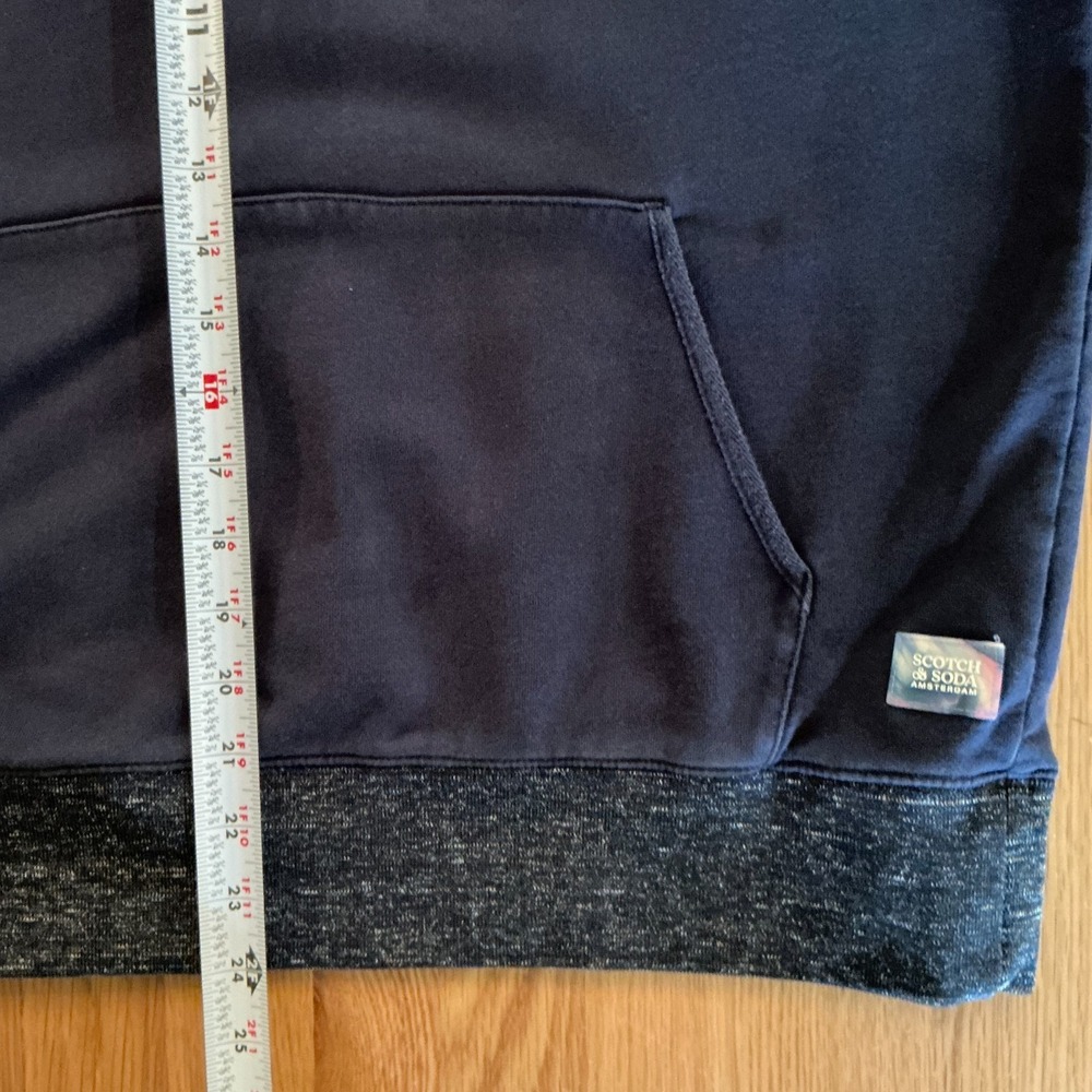 Scotch & Soda Hoodie Mens Large Navy Graphic Patch Pullover Cotton Sweatshirt - Picture 11 of 11